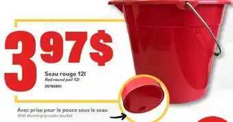 Matériaux Pont Masson 12L Red Plastic Bucket with Metal Handle offer