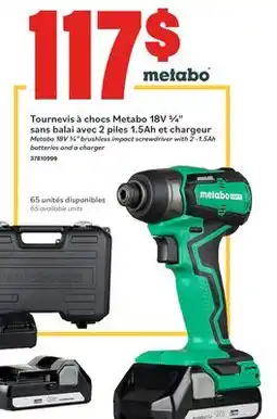 Matériaux Pont Masson Metabo HPT 18 V 1/4-in Brushless Impact Driver with Batteries and Charger offer