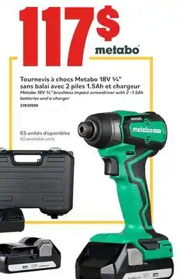 Matériaux Pont Masson Metabo HPT 18 V 1/4-in Brushless Impact Driver with Batteries and Charger offer