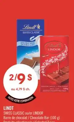 Pharmaprix LINDT SWISS CLASSIC or LINDOR Chocolate Bar offer