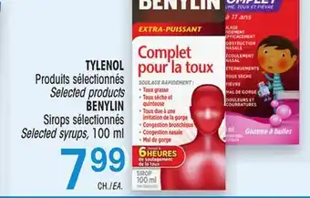 Uniprix TYLENOL Produits sélectionnés/Selected products, BENYLIN Sirops sélectionnés/Selected syrups offer