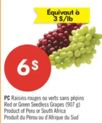 Pharmaprix PC Red or Green Seedless Grapes offer