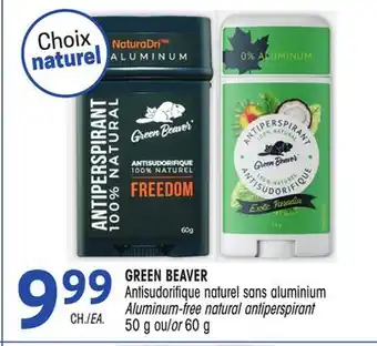 Uniprix GREEN BEAVER Antisudorifique naturel sans aluminium /Aluminum-free natural antiperspirant offer