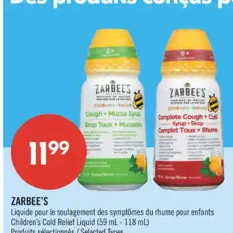 Pharmaprix ZARBEE'S Children's Cold Relief Liquid (59 mL-118 mL) offer