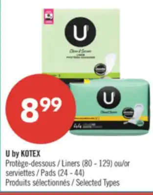 Pharmaprix U by KOTEX Liners (80 - 129) or Pads (24 - 44) offer