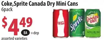 Tru Value Foods Coke,Sprite Canada Dry Mini Cans offer