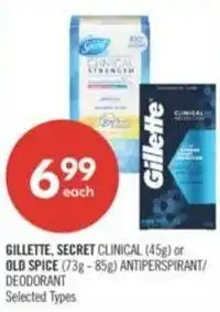 Shoppers Drug Mart Gillette, secret clinical or old spice antiperspirant/ deodorant offer