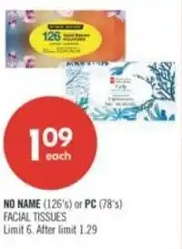 Shoppers Drug Mart No name or pc facial tissues offer