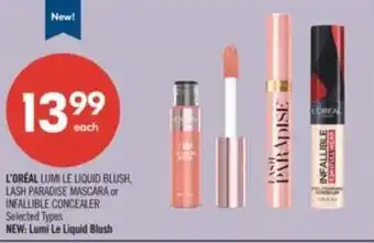 Shoppers Drug Mart L'oreal lumi le liquid blush, lash paradise mascara or infallible concealer offer