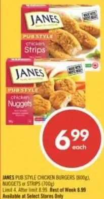 Shoppers Drug Mart Janes pub style chicken burgers, nuggets or strips offer