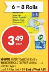 Shoppers Drug Mart No name paper towels or vim household cleaner offer