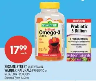 Shoppers Drug Mart Sesame street multivitamin, webber naturals probiotic or melatonin products offer