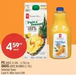 Shoppers Drug Mart PC juice or oasis juice blends offer