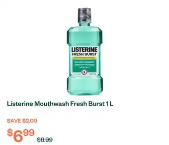 Voilà Listerine Mouthwash Fresh Burst 1 L offer