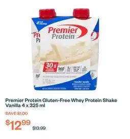 Voilà Premier Protein Gluten-Free Whey Protein Shake Vanilla 4 x 325 ml offer