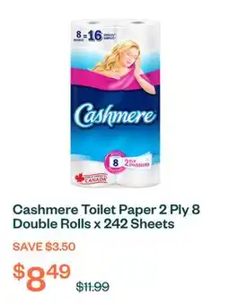 Voilà Cashmere Toilet Paper 2 Ply 8 Double Rolls x 242 Sheets offer