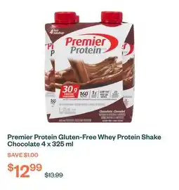 Voilà Premier Protein Gluten-Free Whey Protein Shake Chocolate 4 x 325 ml offer