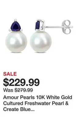 TSC Stores Amour Pearls 10K White Gold Cultured Freshwater Pearl & Create Blue Sapphire Earrings offer