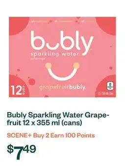 Voilà Bubly Sparkling Water Grapefruit 12 x 355 ml (cans) offer