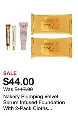 TSC Stores Nakery Plumping Velvet Serum Infused Foundation With 2-Pack Cloths and Lip Treatment Duo offer