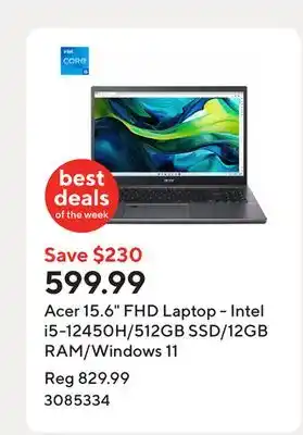 Staples Acer 15.6 FHD Laptop - Intel i5-12450H/512GB SSD/12GB RAM/Windows 11 offer