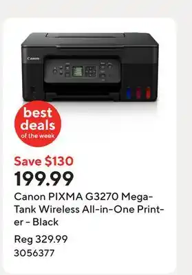 Staples Canon PIXMA G3270 MegaTank Wireless All-in-One Printer - Black offer