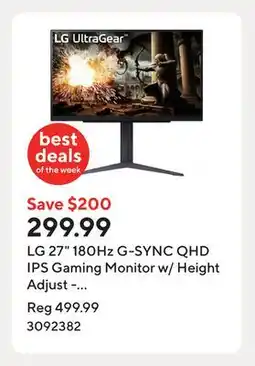 Staples LG 27 180Hz G-SYNC QHD IPS Gaming Monitor w/ Height Adjust - 27GS75QX-B offer