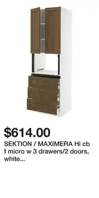 IKEA SEKTION / MAXIMERA Hi cb f micro w 3 drawers/2 doors, white Enköping/brown walnut effect offer