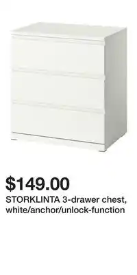 IKEA STORKLINTA 3-drawer chest, white/anchor/unlock-function offer