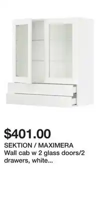 IKEA SEKTION / MAXIMERA Wall cab w 2 glass doors/2 drawers, white Enköping/white wood effect offer