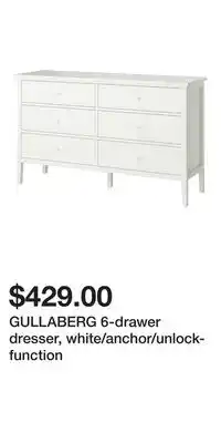 IKEA GULLABERG 6-drawer dresser, white/anchor/unlock-function offer