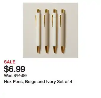 Chapters Indigo Hex Pens, Beige and Ivory Set of 4 offer