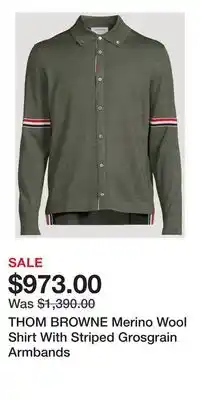 Holt Renfrew THOM BROWNE Merino Wool Shirt With Striped Grosgrain Armbands offer