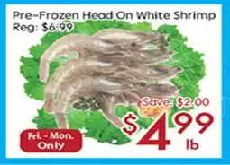 Sunny Food Mart Pre-Frozen Head On White Shrimp offer