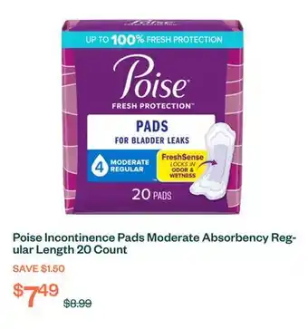 Voilà Poise Incontinence Pads Moderate Absorbency Regular Length 20 Count offer