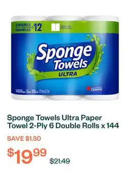 Voilà Sponge Towels Ultra Paper Towel 2-Ply 6 Double Rolls x 144 Sheets offer