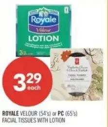 Shoppers Drug Mart Royale Velour or PC facial tissues with lotion offer