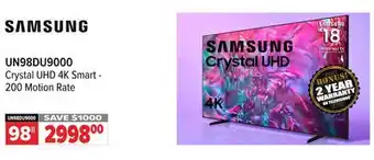 2001 Audio Video UN98DU9000 98 Crystal UHD 4K Smart - 200 Motion Rate offer