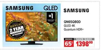 2001 Audio Video QN65Q80D 65 QLED 4K Quantum HDR+ offer