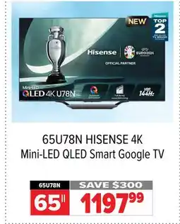 2001 Audio Video 65U78N 65 4K Mini-LED QLED Smart Google TV offer