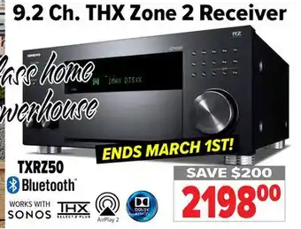 2001 Audio Video TXRZ50 9.2 Ch. THX Zone 2 Receiver offer