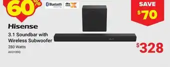 Visions Electronics Hisense 3.1 Soundbar with Wireless Subwoofer offer