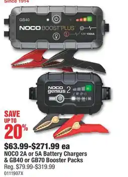 PartSource NOCO 2A or 5A Battery Chargers & GB40 or GB70 Booster Packs offer