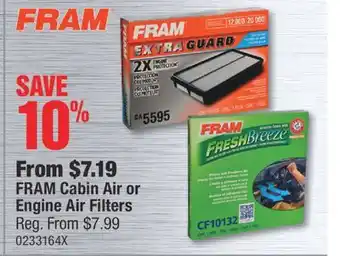 PartSource FRAM Cabin Air or Engine Air Filters offer