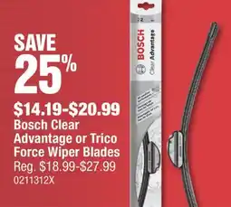 PartSource Bosch Clear Advantage or Trico Force Wiper Blades offer