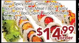 Ample Food Market New Spicy Maki Combo 24 pcs 8 pcs Spicy Crab Meat / 8 pcs Spicy Salmon/ 8 pcs Spicy Avocado Rolls offer