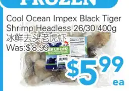 Ample Food Market Cool Ocean Impex Black Tiger Shrimp Headless 26/30 offer