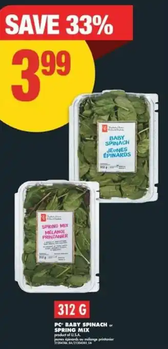 No Frills PC baby spinach or spring mix offer