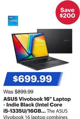 Best Buy ASUS Vivobook 16 Laptop - Indie Black (Intel Core i5-1335U/16GB RAM/1TB SSD/Win 11) offer