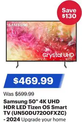 Best Buy Samsung 50 4K UHD HDR LED Tizen OS Smart TV (UN50DU7200FXZC) - 2024 offer